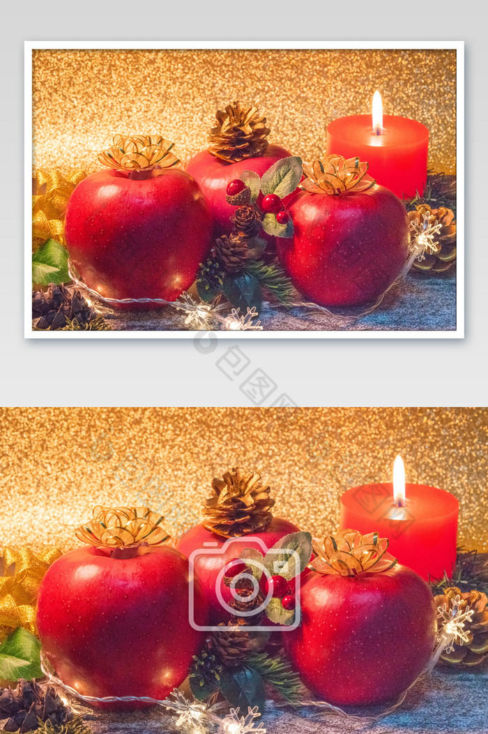圣诞节红苹果红蜡烛摄影图图片图片