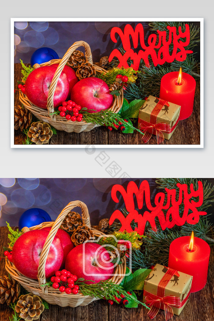 圣诞节雪地红苹果礼物盒