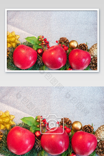 圣诞节红苹果松塔装饰图片