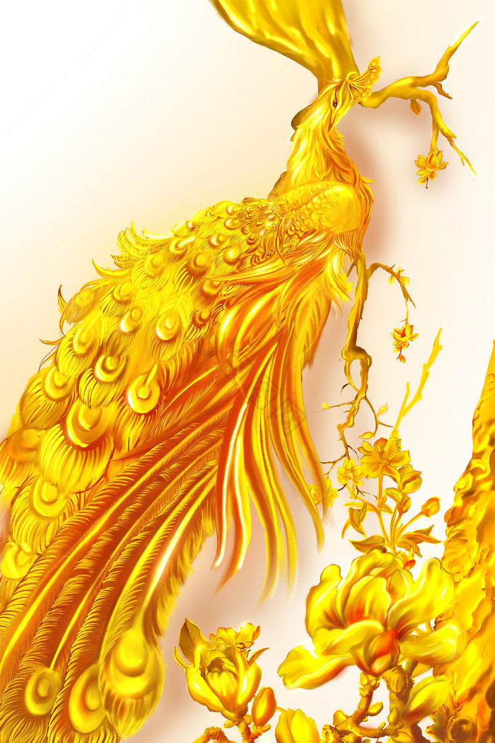金色孔雀花鸟装饰画图片