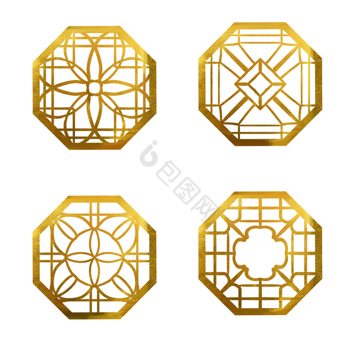 金色中式镂空花纹窗格图片