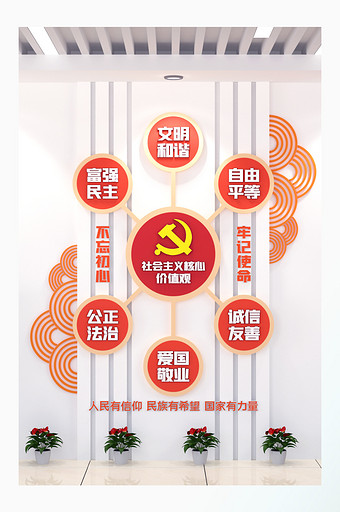 社会主义核心价值观元素背景竖版党建文化墙图片