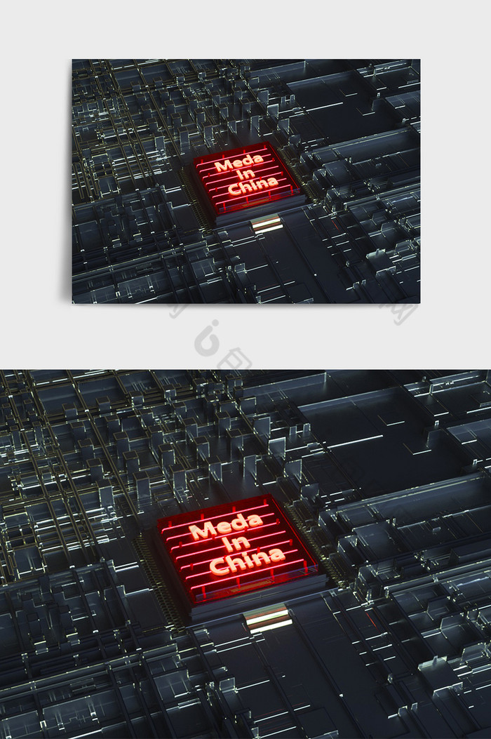 C4D红色芯片科幻场景图片图片
