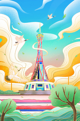 城市郑州中原福塔插画图片