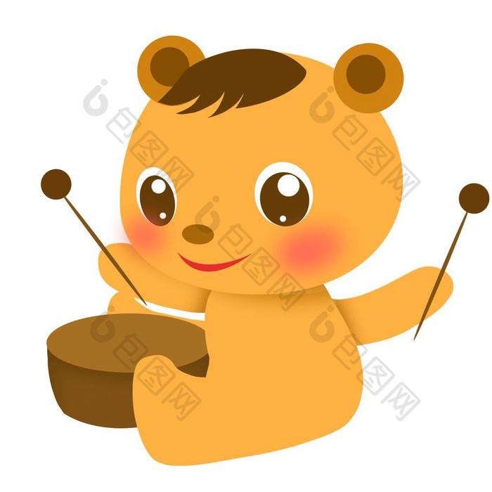 卡通可爱小熊敲鼓元素动图GIF