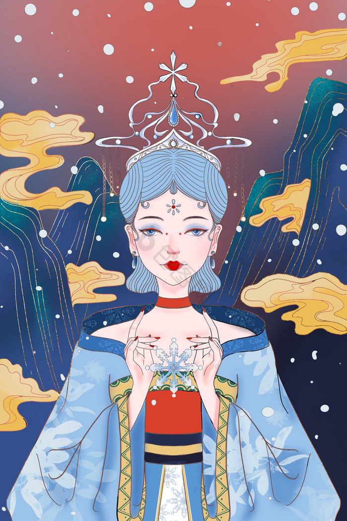 国风冬女神插画图片