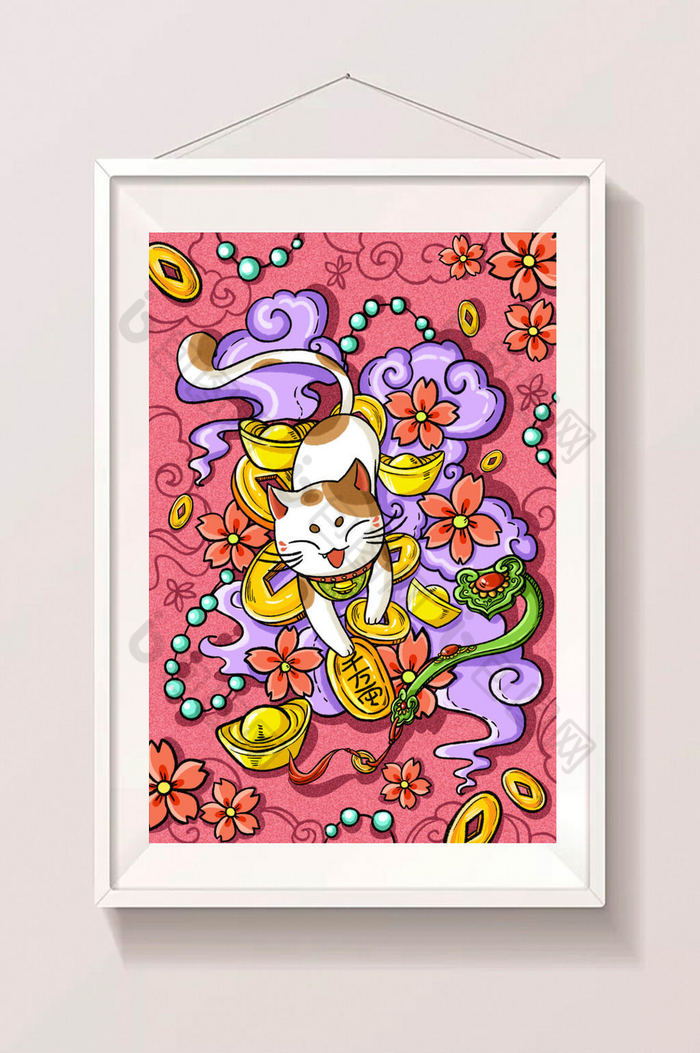 招财猫祥云樱花插画图片图片