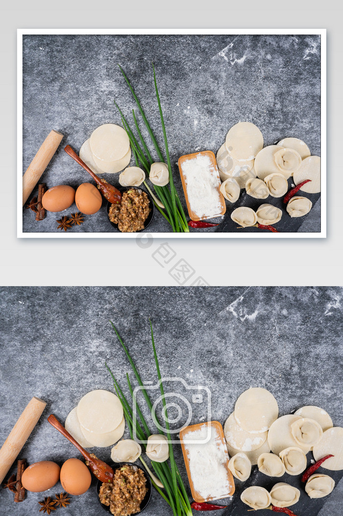 制作饺子的食材摄影图