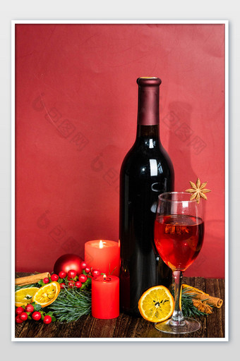 圣诞红酒装饰背景图片