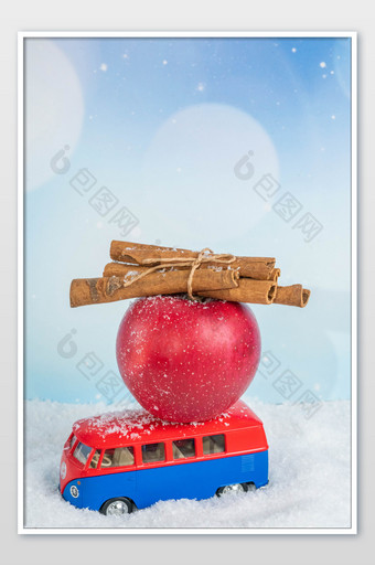 小汽车圣诞苹果背景图片