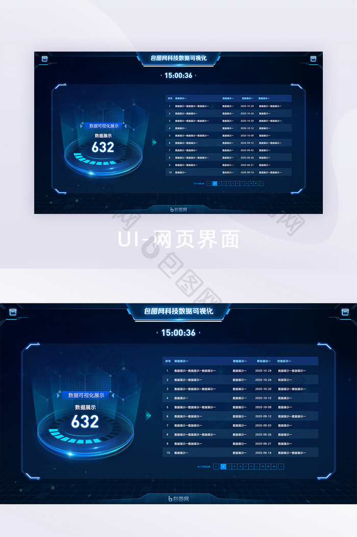 科技感数据可视化界面网页端列表数据展示
