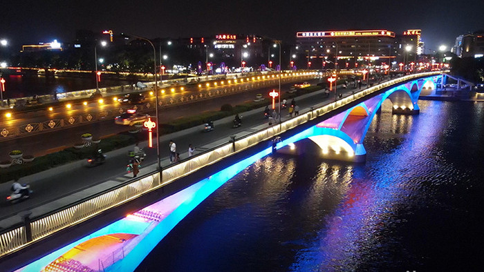 航拍桂林解放大桥夜景