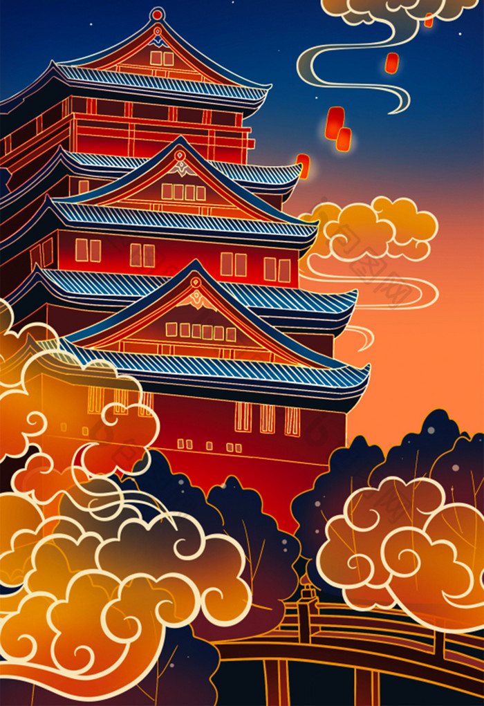 本次作品主题是插画,使用场景是风光建筑,编号是19640061,格式是psd