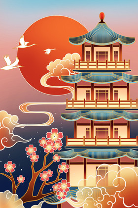 中国风建筑插画图片