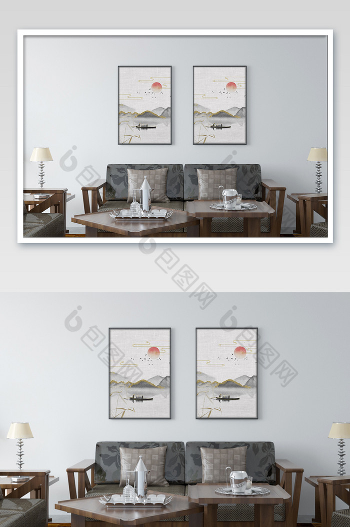 经典中式客厅沙发墙面上的挂画图片图片