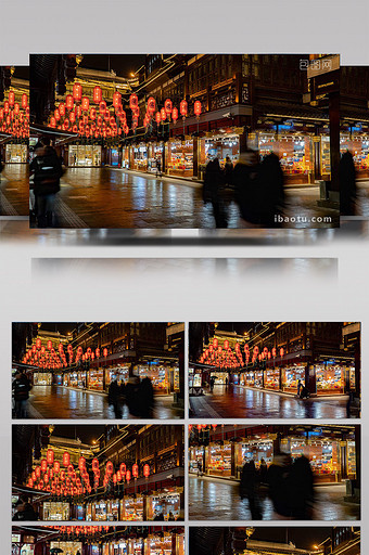4k上海地标城隍庙夜景延时人流古风图片