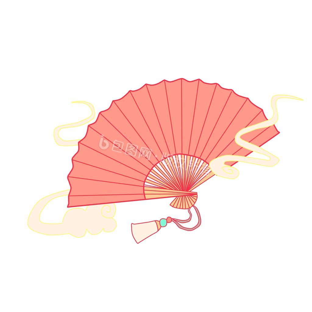 gif原创可爱卡通丸子头公主扇扇子动态表情包850x850gif国潮红色古风