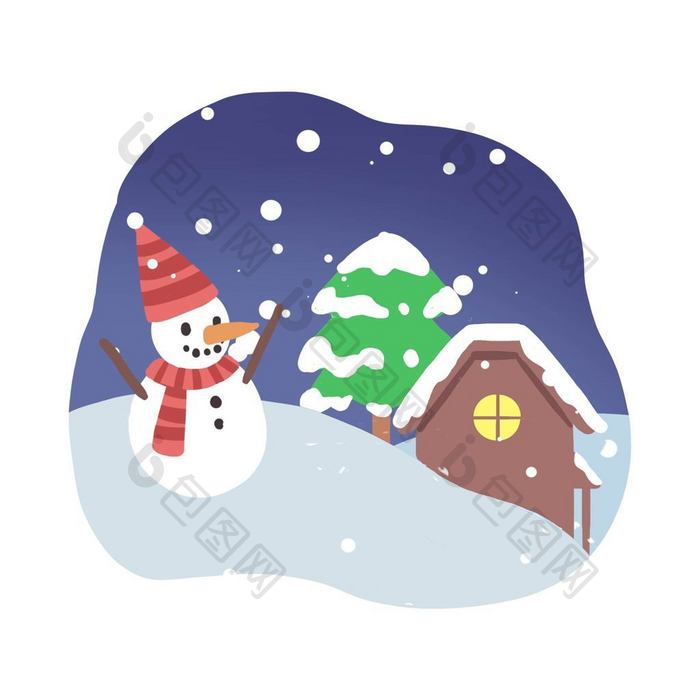 圣诞下雪卡通可爱雪人元素动图GIF