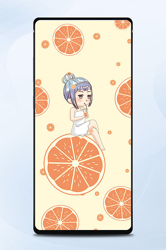小清新简约橙子女孩手机壁纸图片