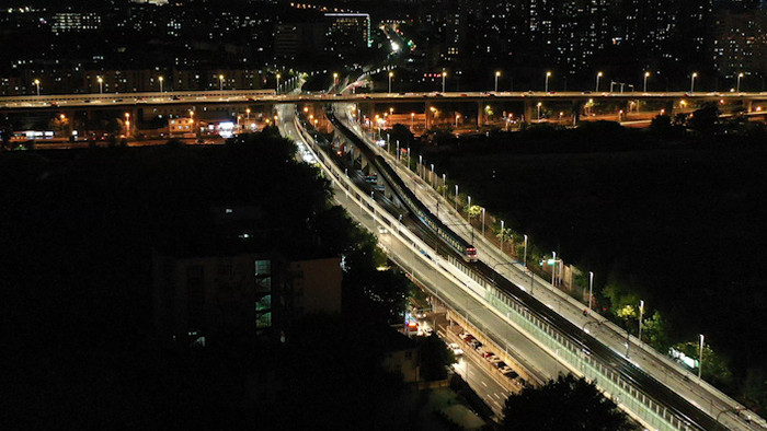 航拍夜景南京城市大景明城墙车流