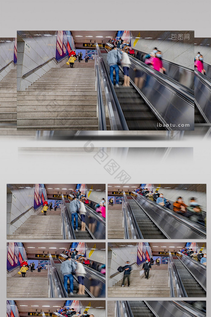 4k城市地铁电梯楼梯人流延时摄影