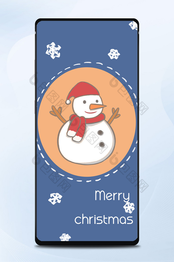卡通撞色圣诞节雪人雪花圣诞快乐手机壁纸