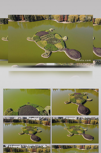 航拍湖面乌龟造型小岛图片