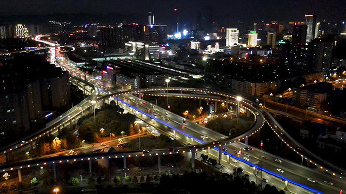 航拍昆明福德立交桥夜景