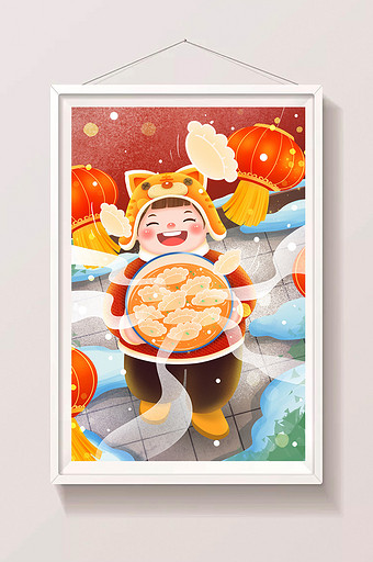 新年年俗年夜饭吃水饺插画图片
