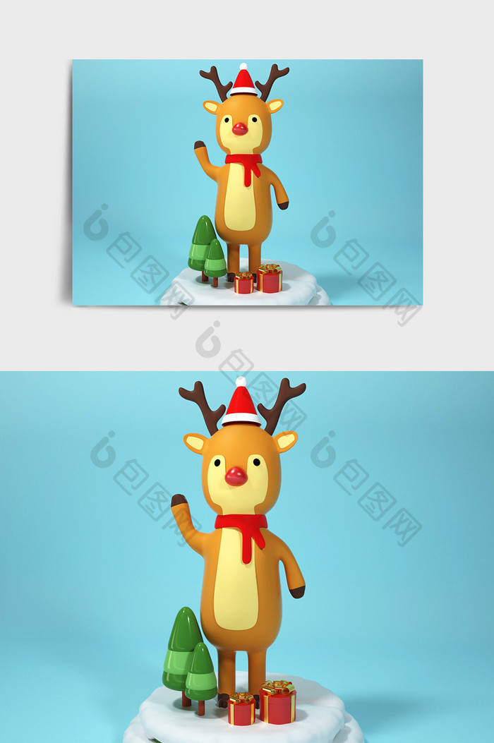 个性定制C4D卡通风格圣诞节驯鹿IP形象