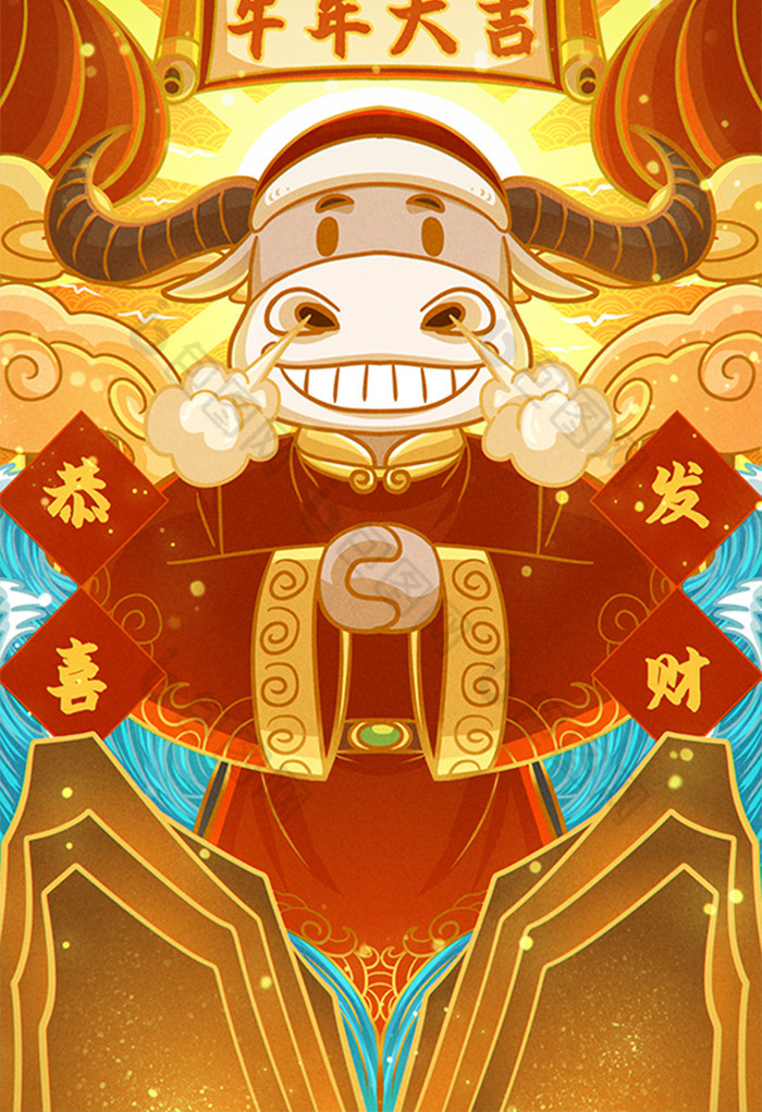 牛年大吉祝福插画图片