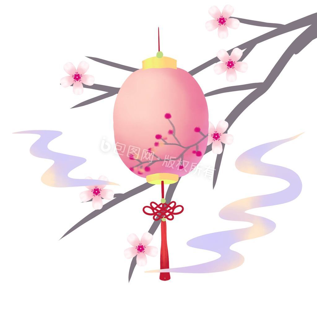 春节梅花树粉色灯笼元素动图GIF图片