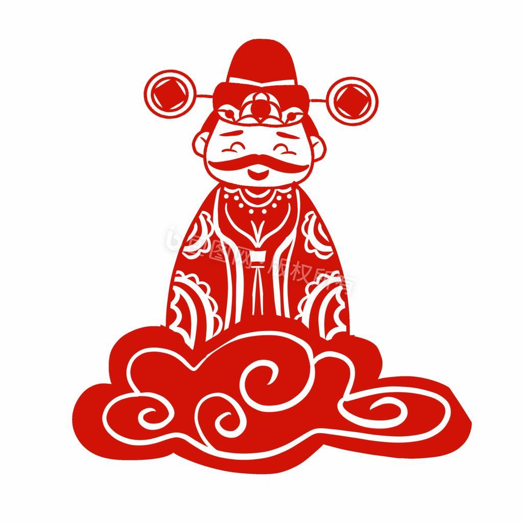 国潮红色财神剪纸元素动图