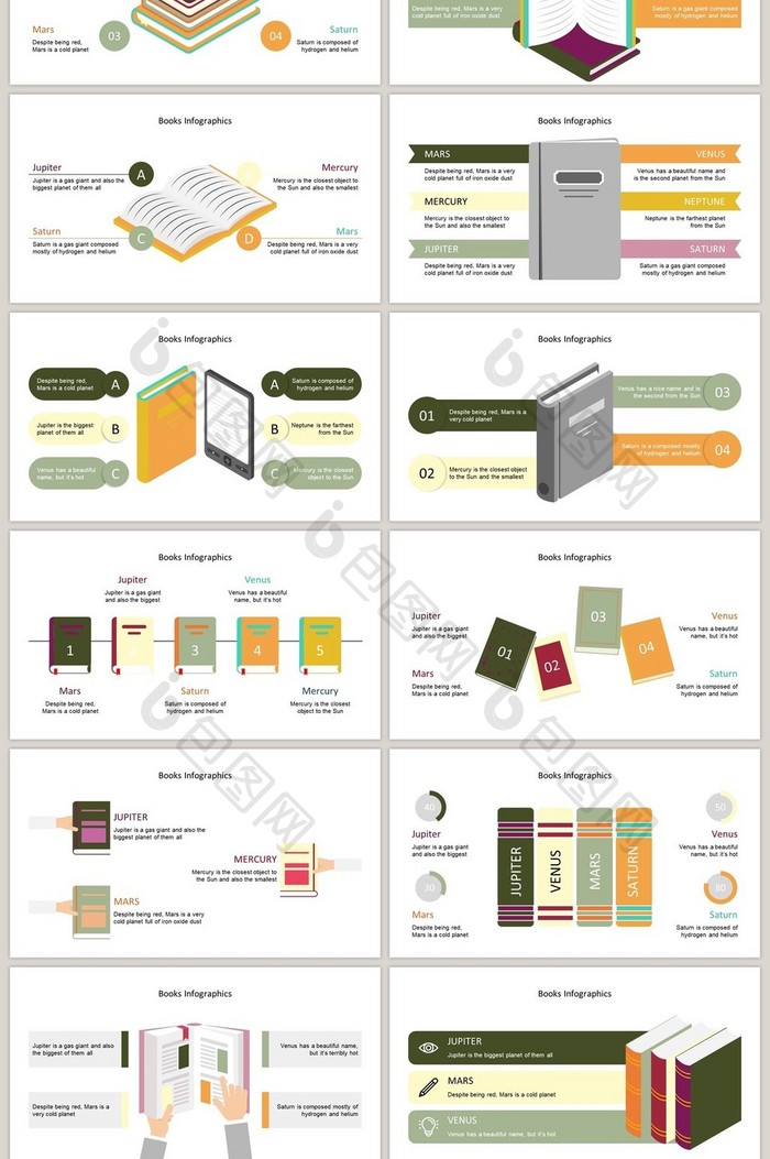 棕色书籍图表40页图表合集PPT模板