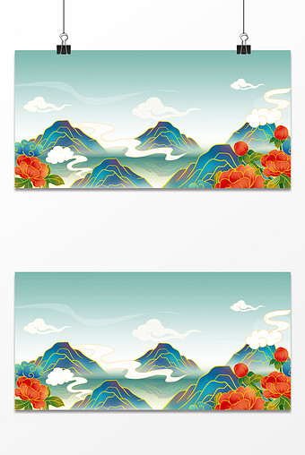 大气中国风国潮山水祥云古典背景图
