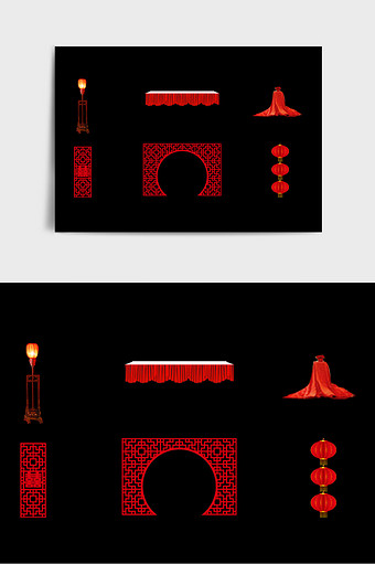 红色中式古典风格婚礼元素图片