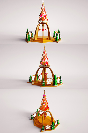 红黄色系商场圣诞节日C4D美陈设计图片