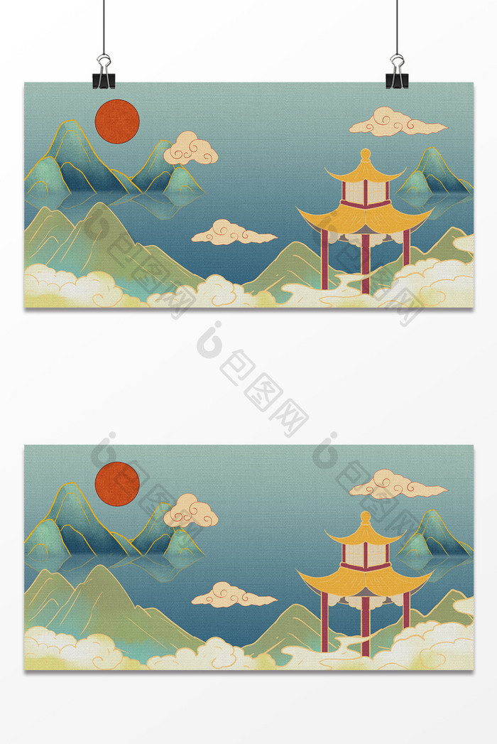 中国风国潮山水刺绣纹理传统背景图