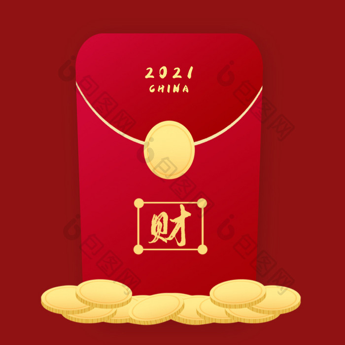 红金色喜庆中国风拜年啦红包金币动图GIF