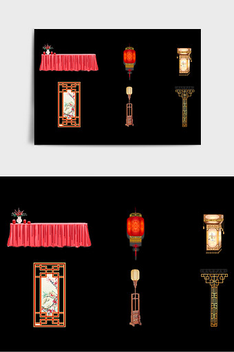 红色古典中式风格婚礼元素图片