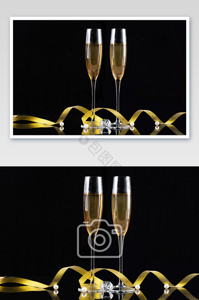 香槟酒和金丝带摄影图图片图片