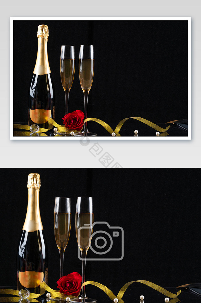 香槟酒和玫瑰花摄影图图片图片