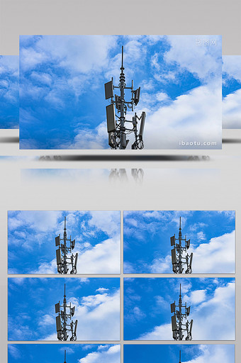 5G信号塔基站蓝天白云延时素材图片