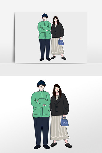 卡通街头逛街甜蜜情侣