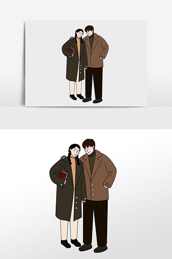 卡通冬季街头逛街情侣