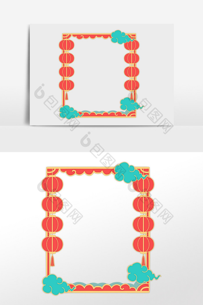 春节祥云灯笼装饰边框