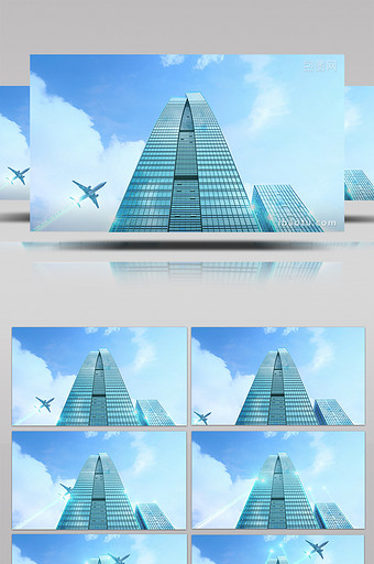 特效合成商务建筑数字科技飞机飞过视频素材图片