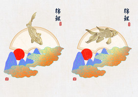 新中式牛年手绘年画版锦鲤祥云传统装饰画