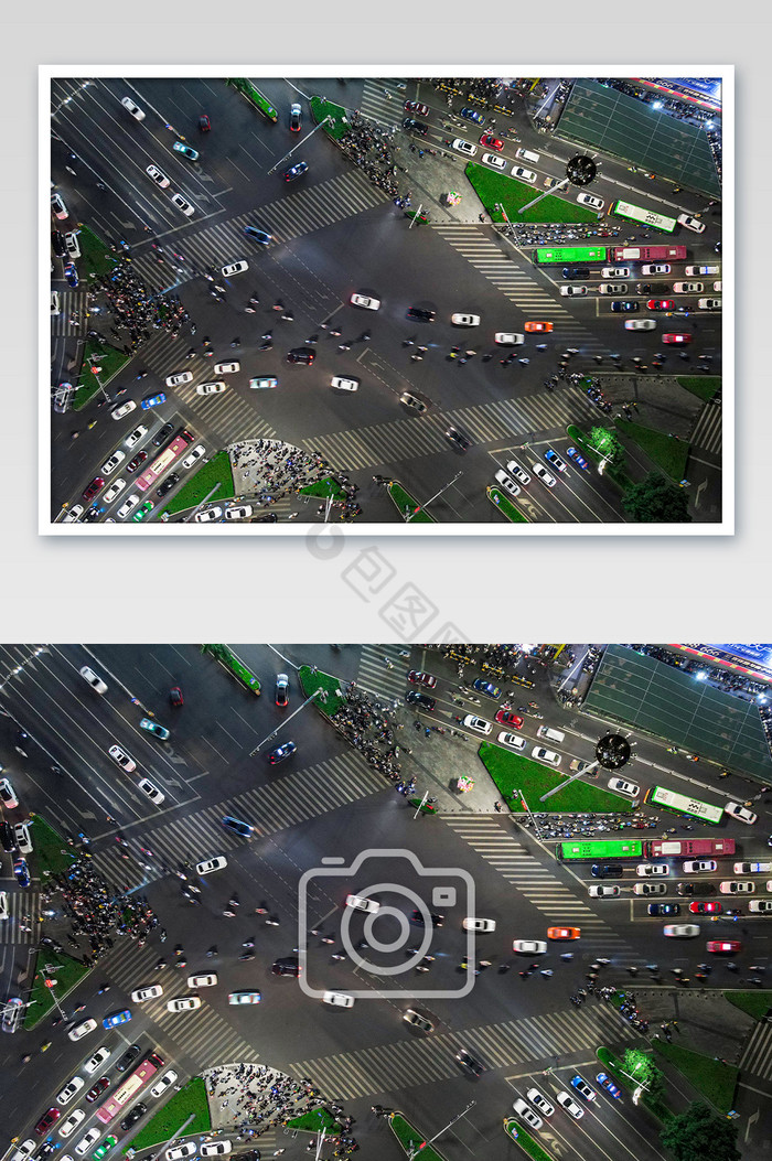 俯拍十字交叉路人流车流片