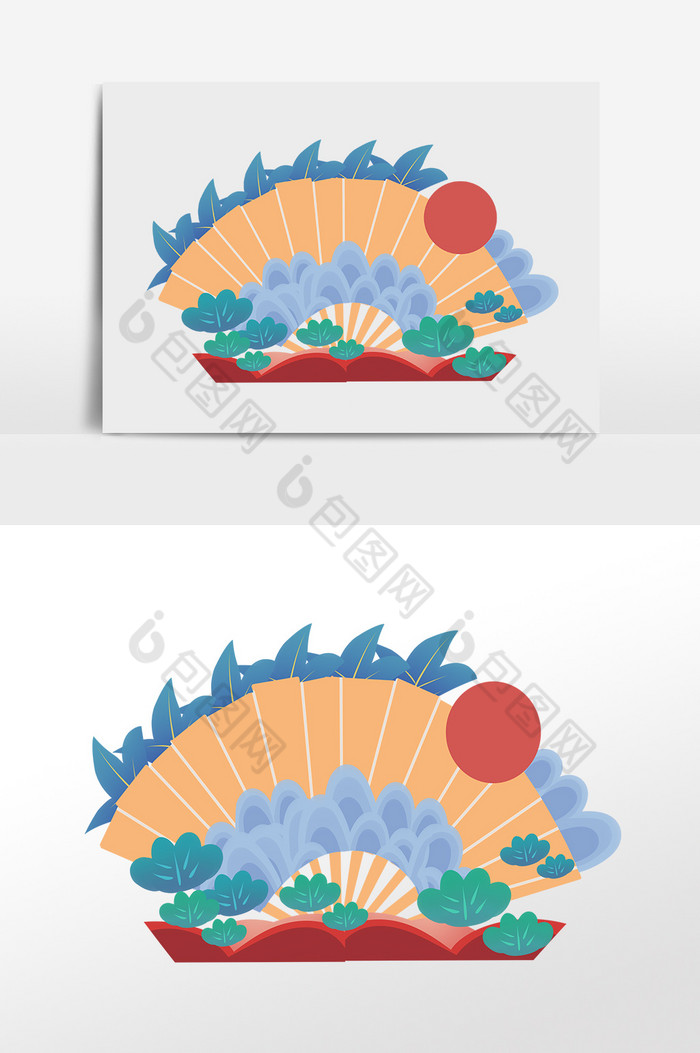 祥云山水扇子图片图片